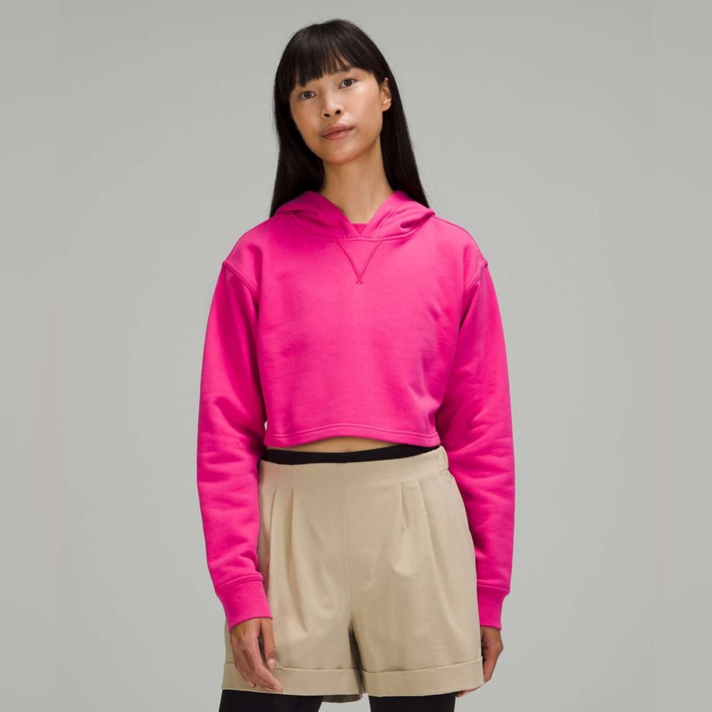 Lululemon All Yours Cropped Hoodie Sonic Pink Women’s Size 4 Soft Terry Cotton